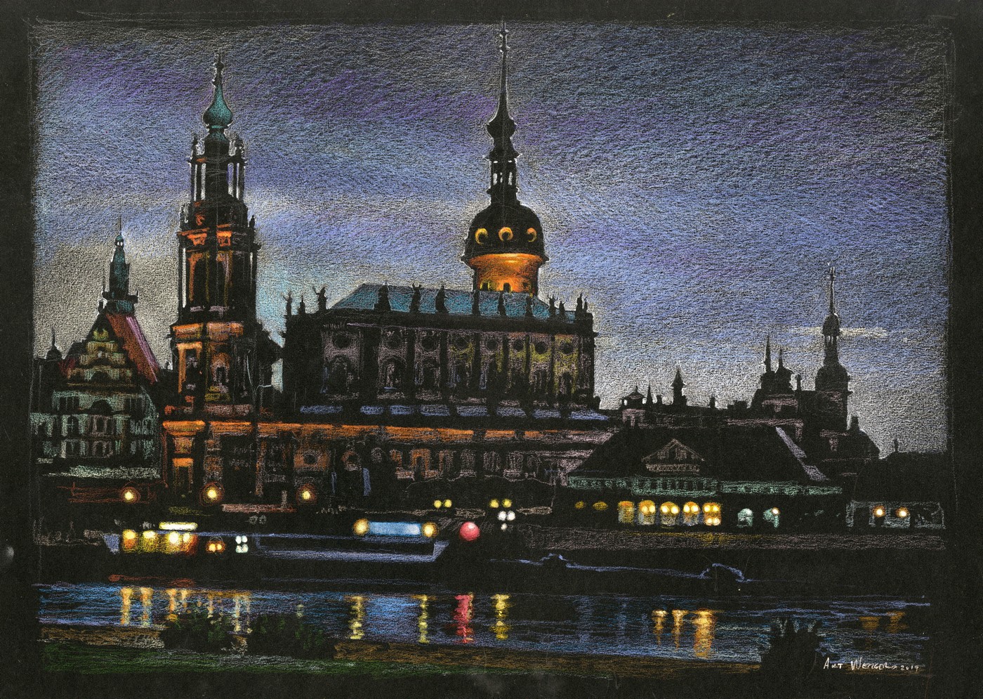 Night View Across the Elba, Dresden